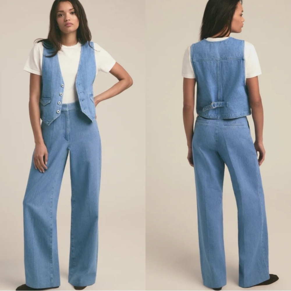 NWT FAVORITE DAUGHTER Fiona Denim Seaport Pleated Jeans Trousers